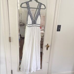 J Crew size small Navy and white embroidered Maxi Dress with adjustable straps